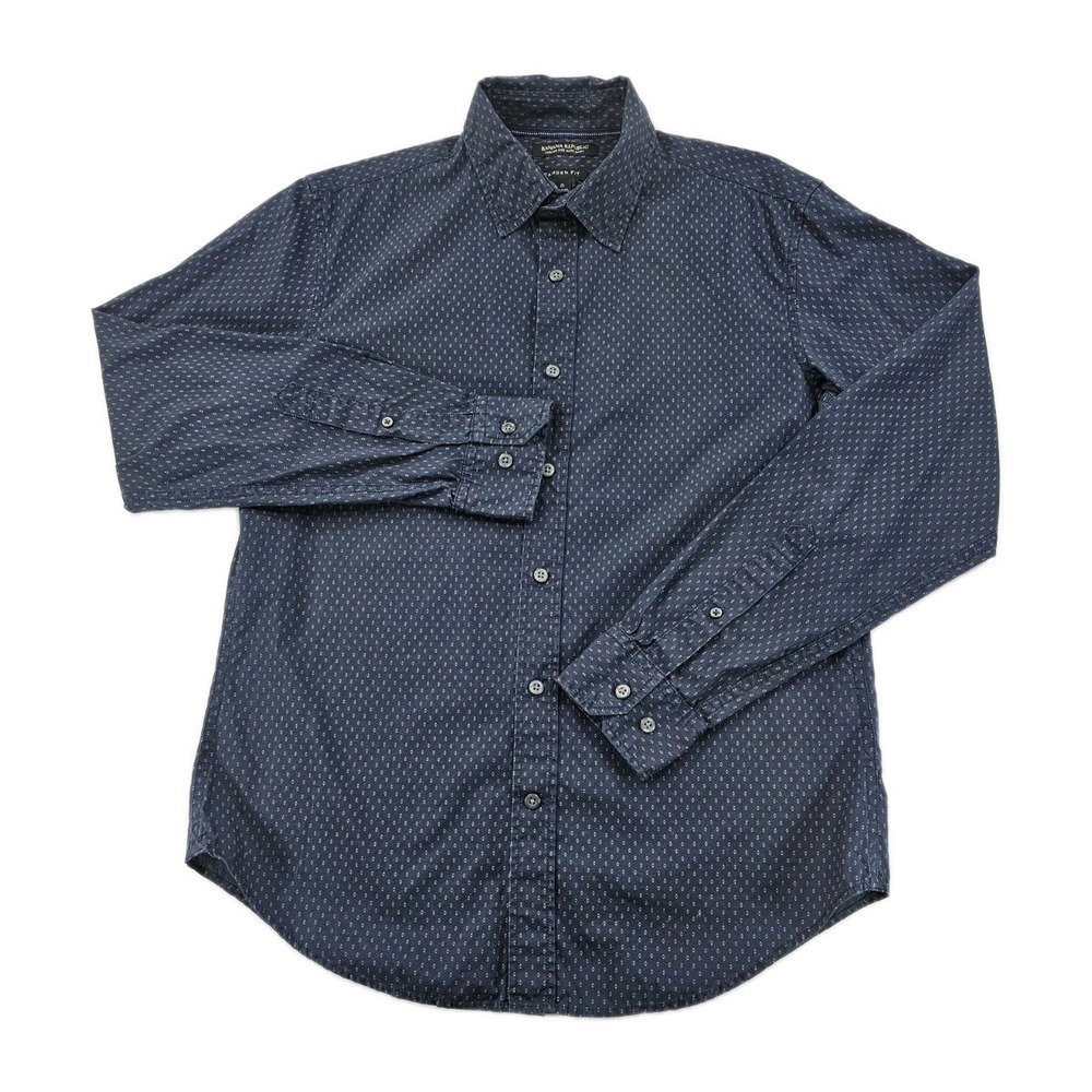 Banana Republic Men's Camden Fit Button Up S Blue W Red All Over Geometric Shirt